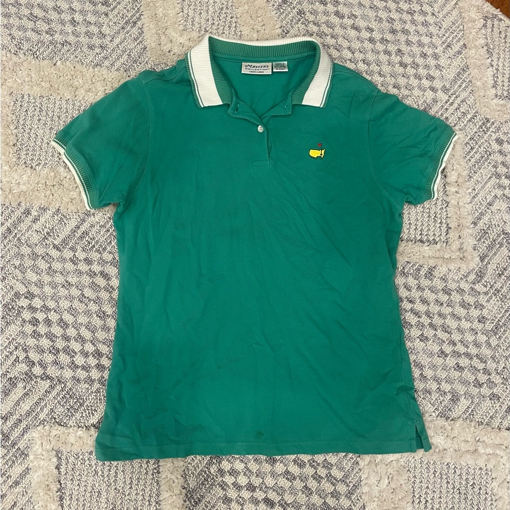 Masters Magnolia Lane Green Cotton Polo with White Stripe Collar Large